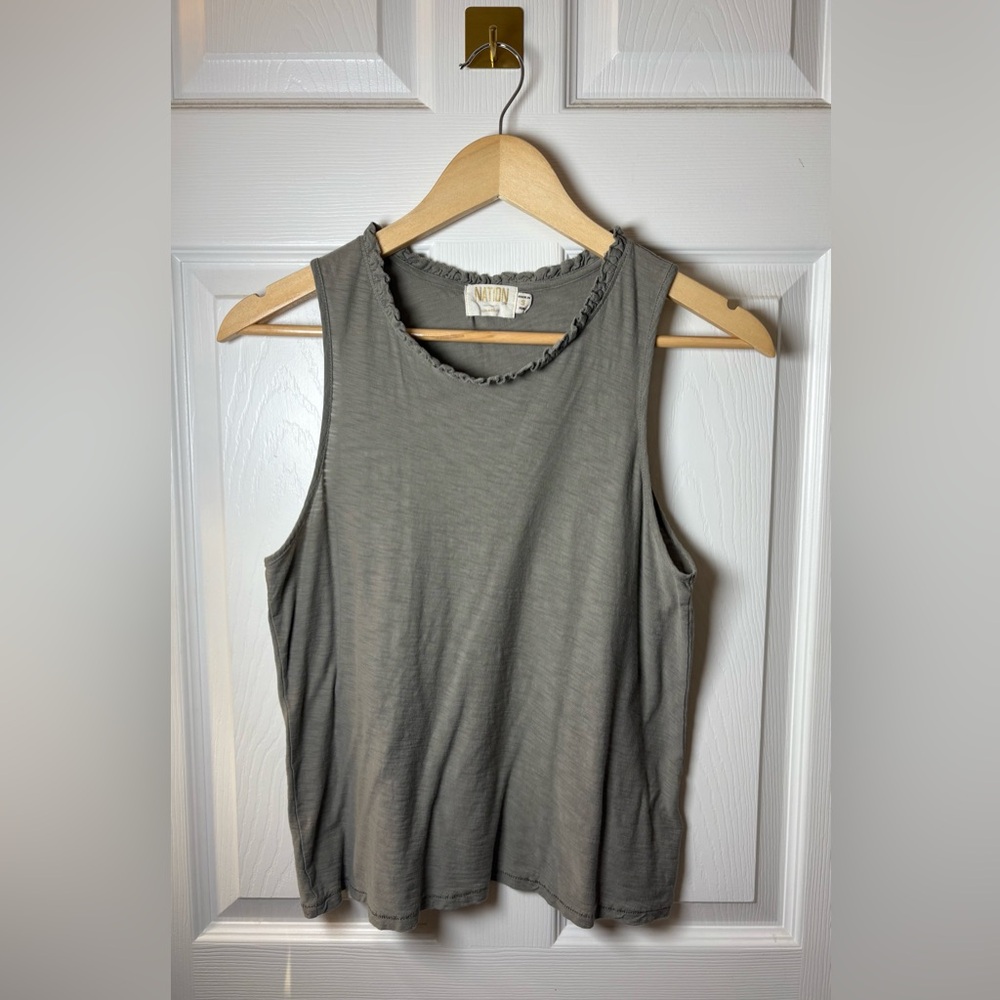 Nation LTD | Small Green Grey 100% Pima Cotton Tank‎ Top